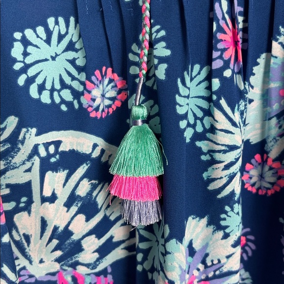 Lilly Pulitzer Blue and Pink Floral Blouse with Tassels - S - Picture 2 of 7